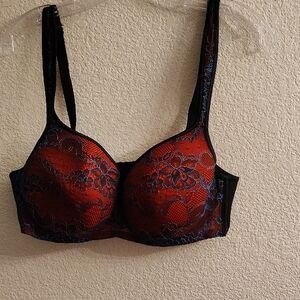 Cacique Red and Black Floral Lace Bra